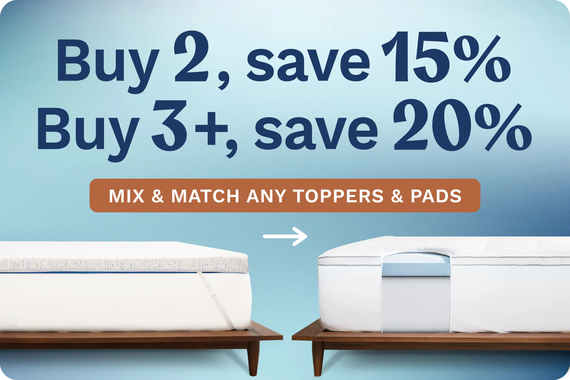 Mix and match any toppers and pads. Buy 2, save 15%. Buy 3+, save 20%.