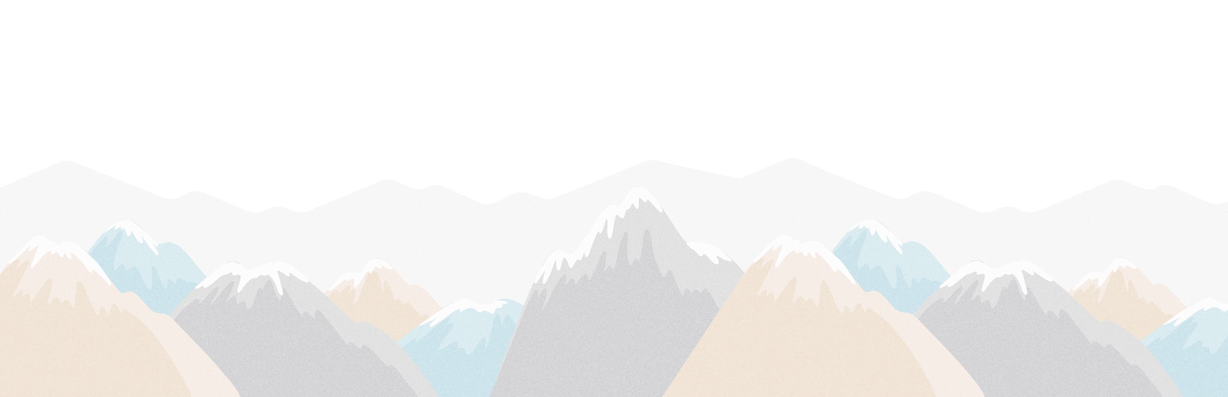 white background with snowy tan, blue and grey mountains