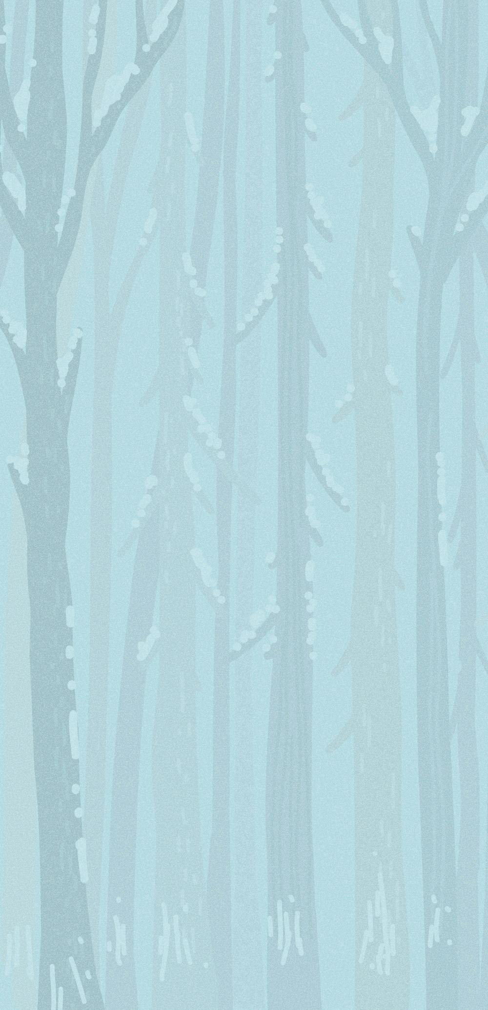 blue snowy birch trees background