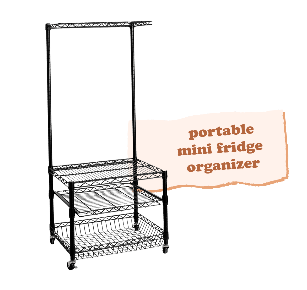 Portable mini fridge organizer rack.