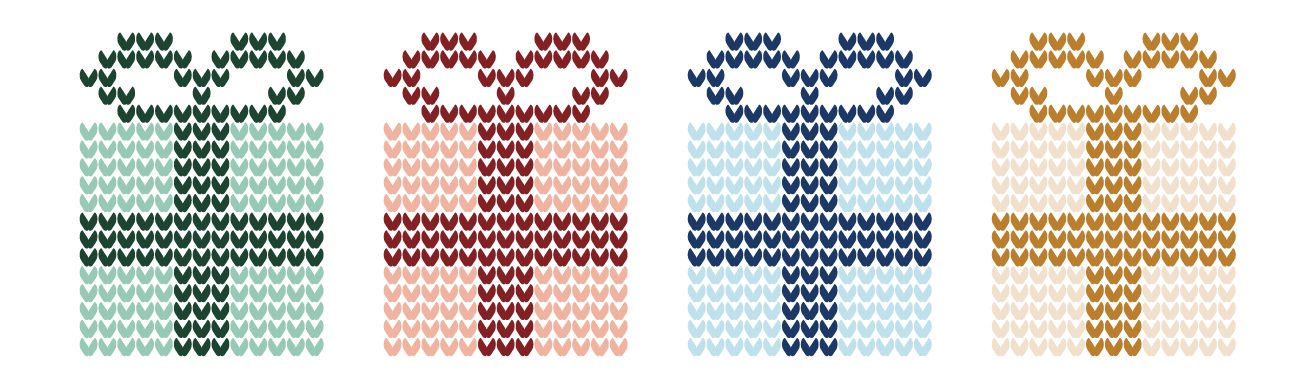 4 different present icons in a sweater pattern