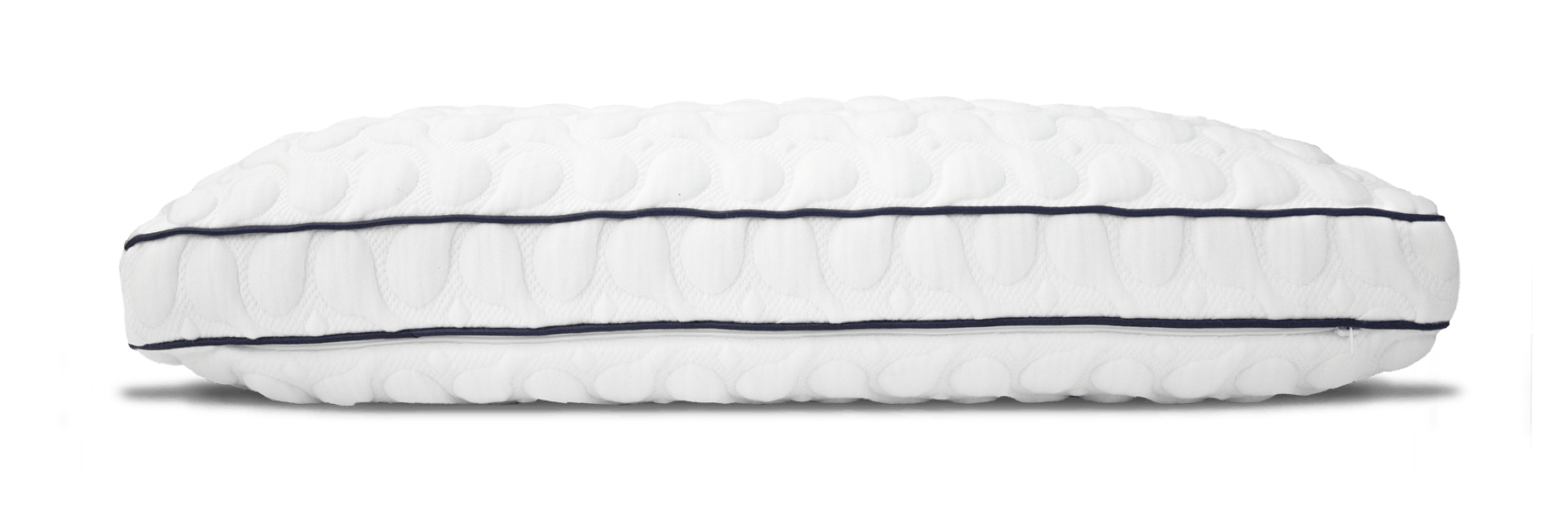 High pillow loft with dark blue piping