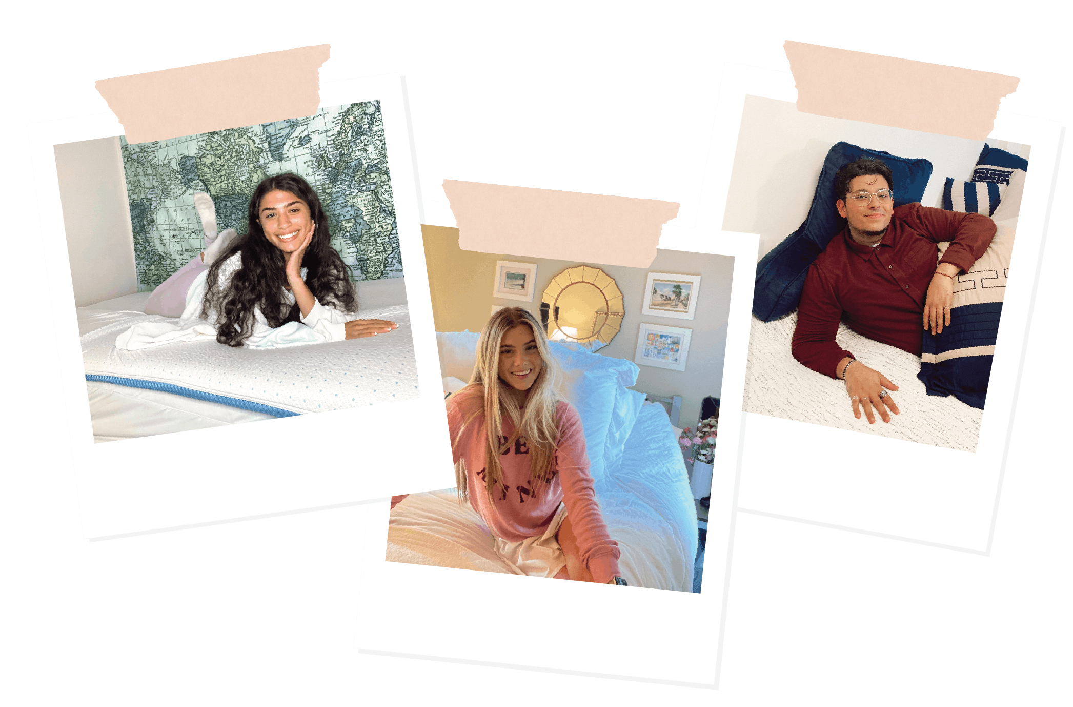 Polaroids of college kids and their mattress toppers