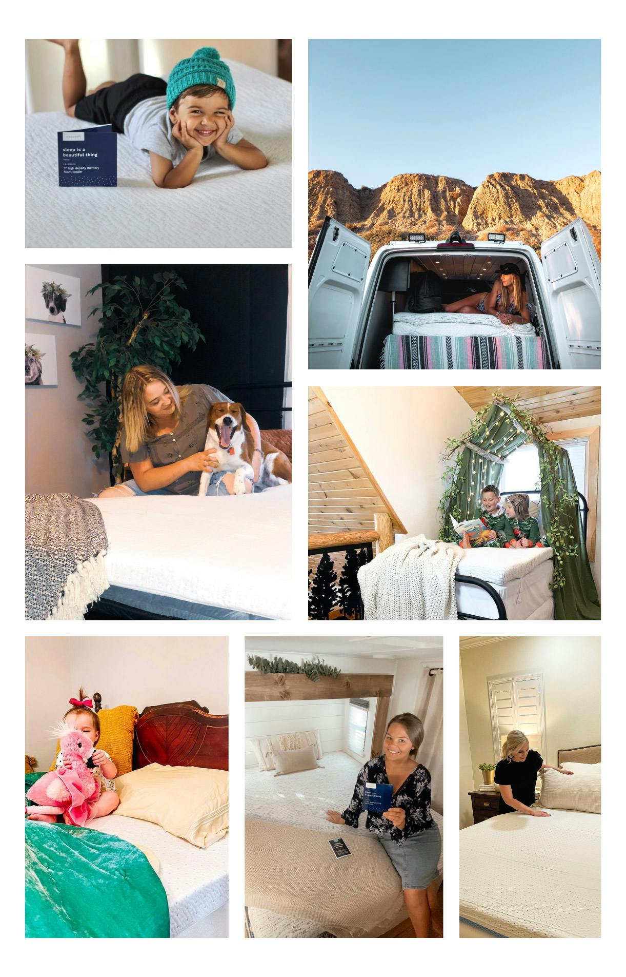 Collage of user generated photos of the Select High Density mattress topper