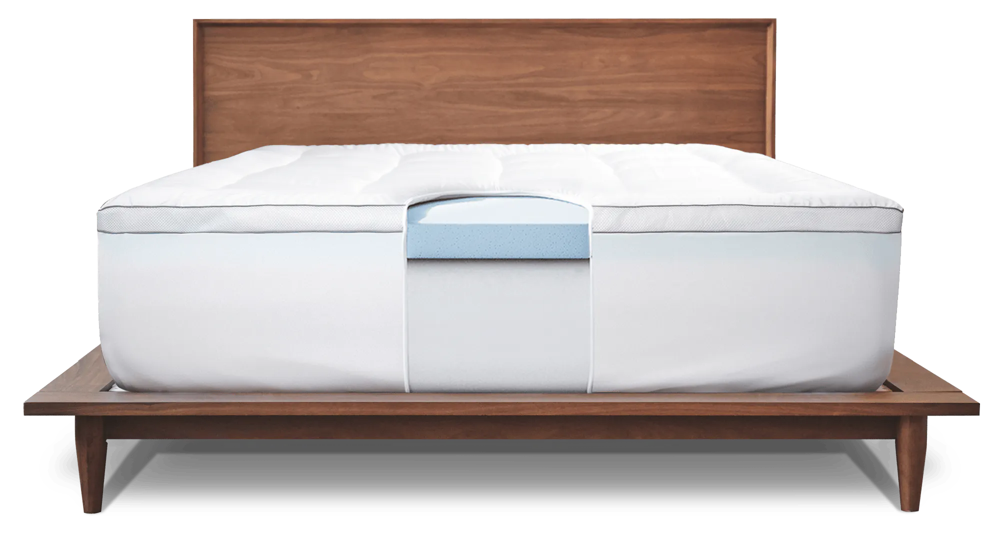 Hybrid mattress topper with 3 inches of memory foam with a thick white quilted pillow top cover.