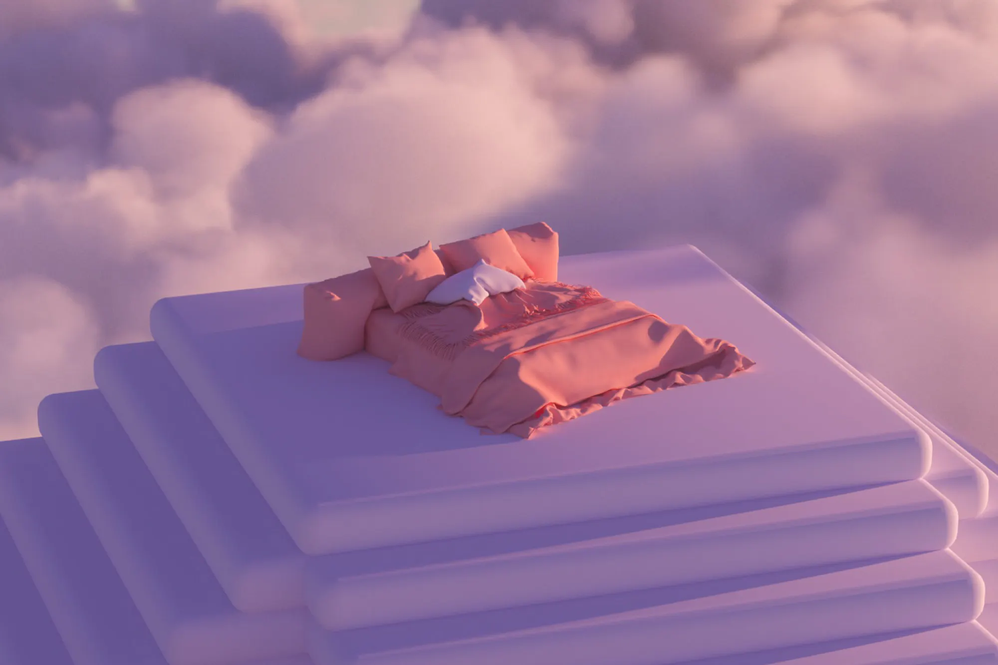 A dreamy bed floating in the clouds
