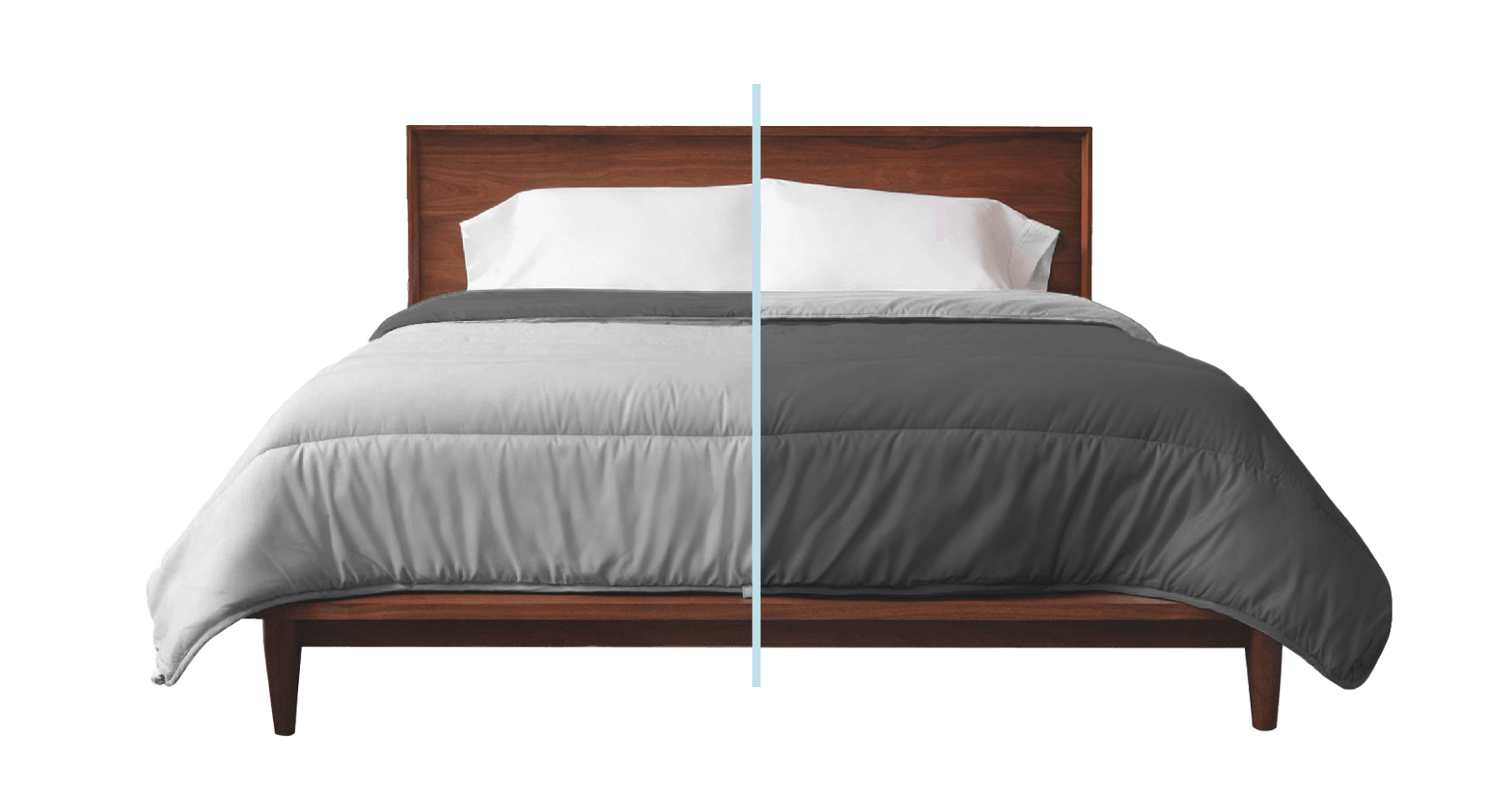 reversible comforter split into two halves one showing the top of comforter one showing the under side