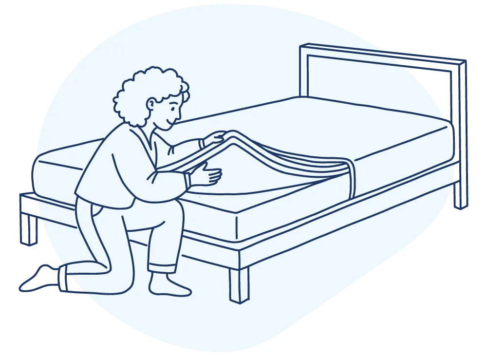 Illustration of a woman removing the comfort layer of her Edge Signature mattress, getting ready too swap it out.
