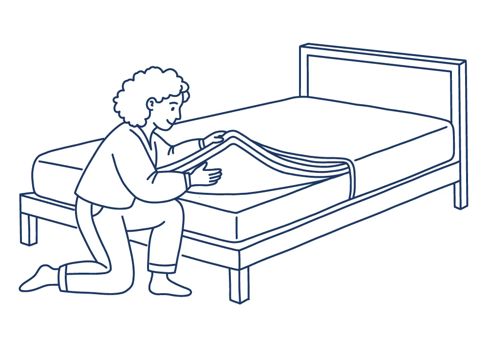 Illustration of a woman removing the comfort layer of her Edge Signature mattress, getting ready too swap it out.