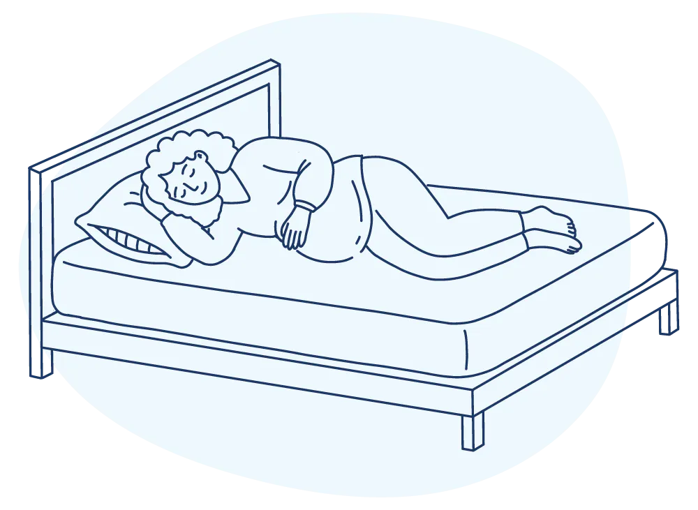 Illustration of a pregnant woman sleeping soundly on her side.