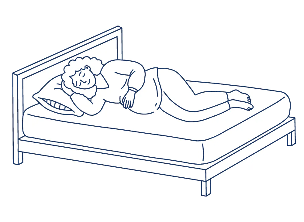 Illustration of a pregnant woman sleeping soundly on her side.