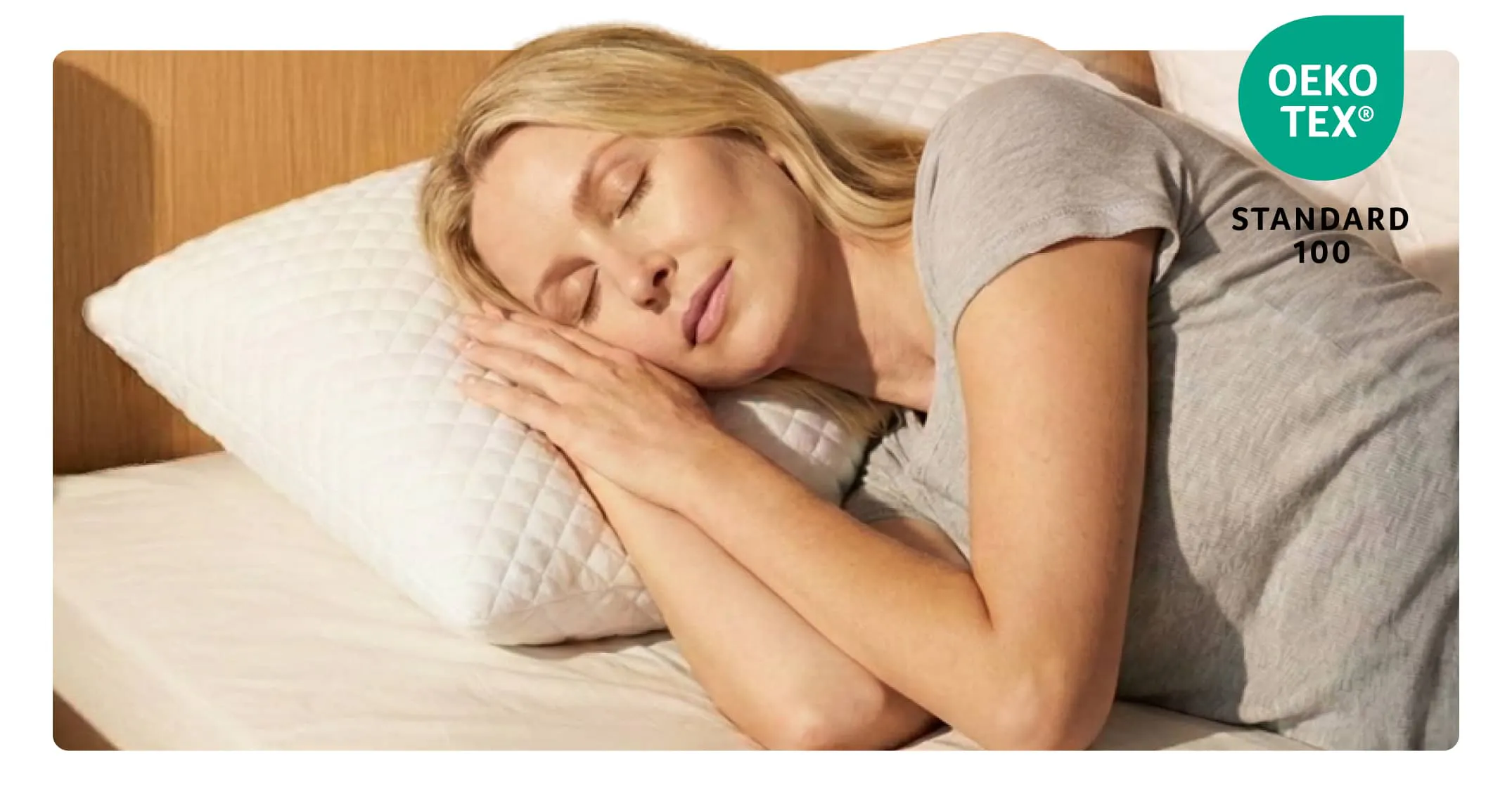 A woman laying on her back with a pillow under her head showing proper neck alignment to prevent neck, shoulder and back pain.