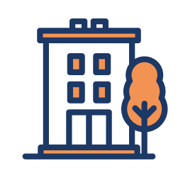 blue and orange apartment icon